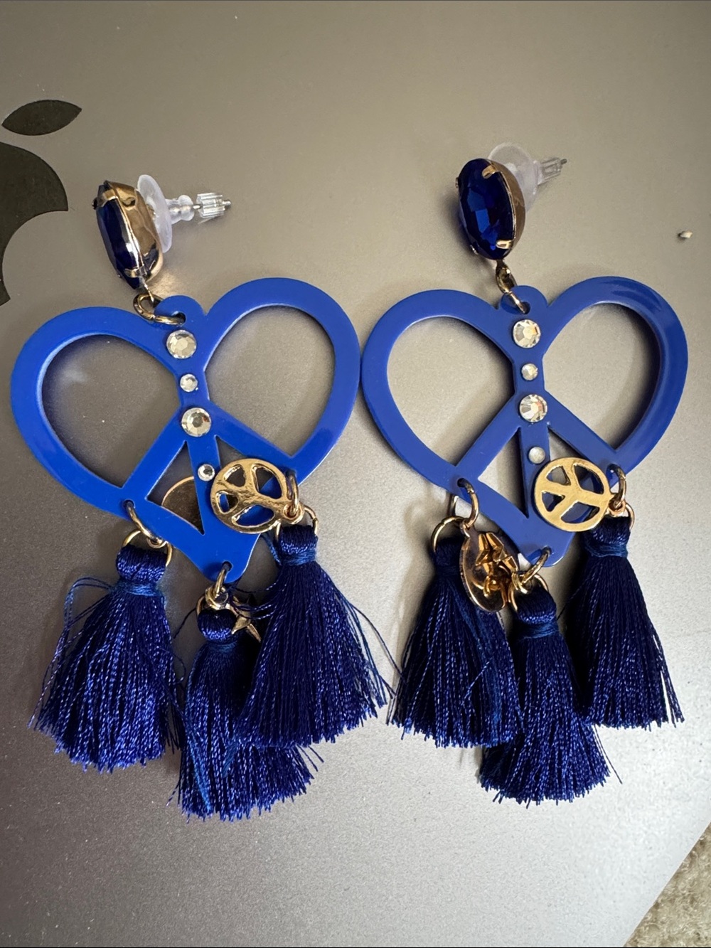 Blue Heart Tassel Drop Earrings